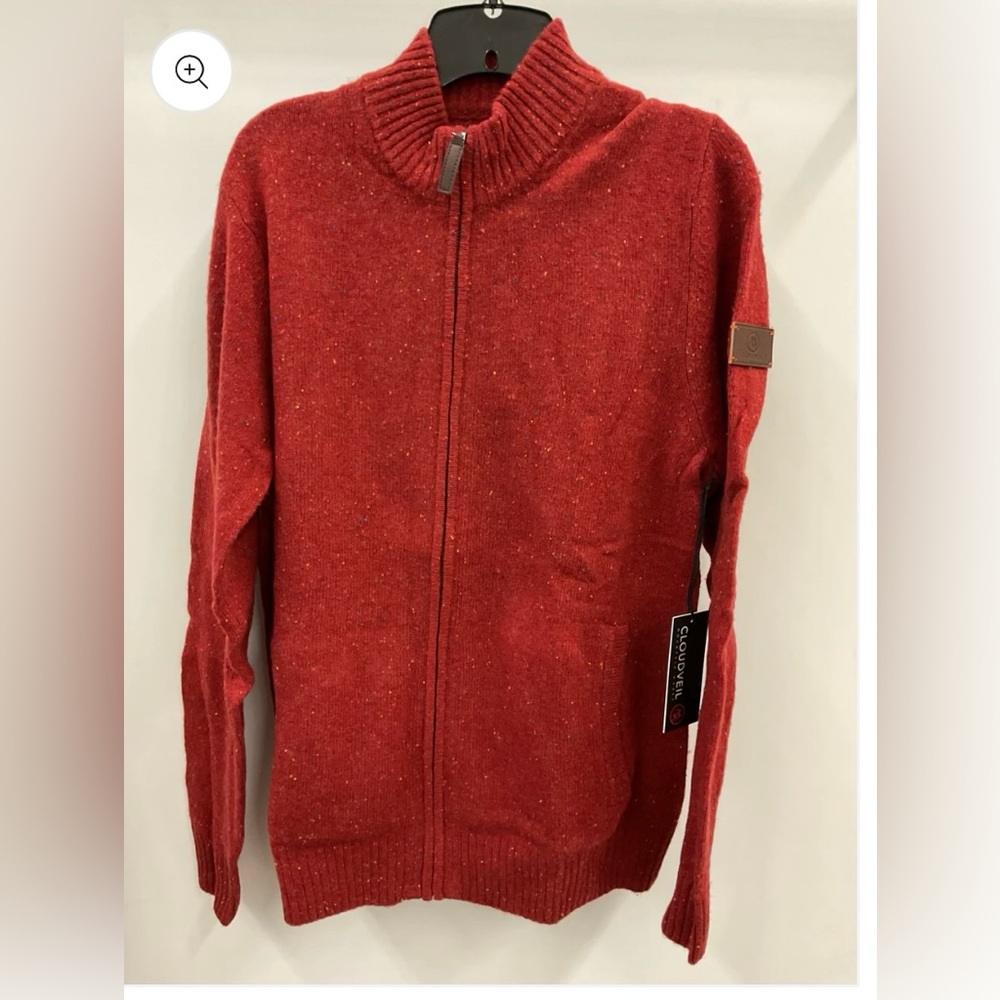 Red Zip Up Sweater with Soft Knit Texture